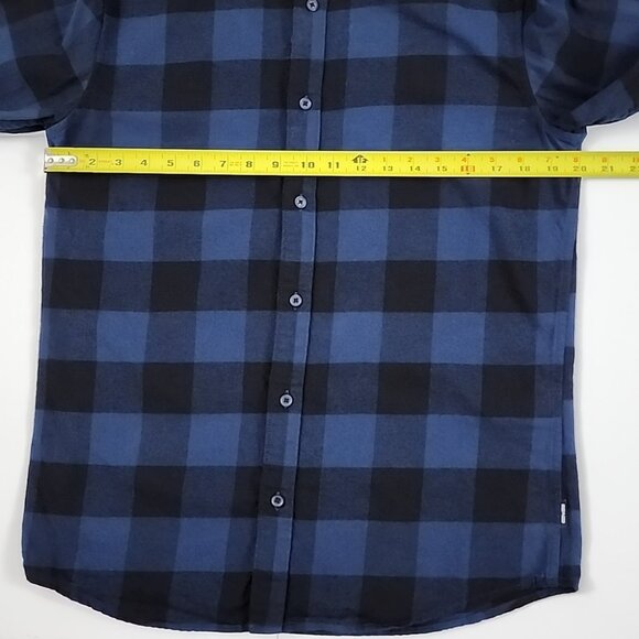 Only & Sons Men's Button Up Flannel Cotton Shirt Slim Blue Black Checkered Sz L - Picture 12 of 12